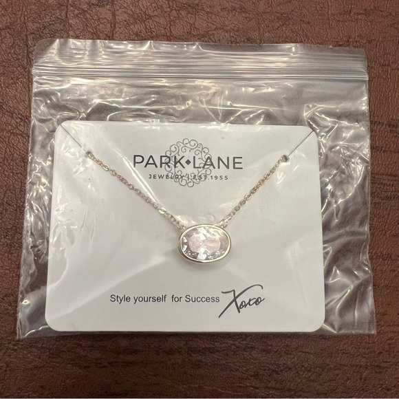Park Lane Gold Necklace with Oval Clear CZ Stone | Timeless Sparkle - Picture 3 of 3